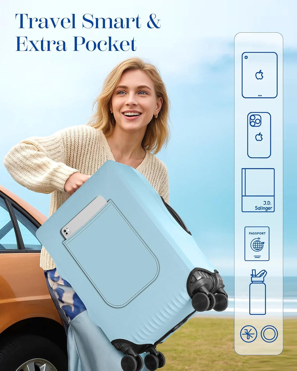 Slohif Luggage Cover for Suitcase Tsa Approved Protector - Luggage Sleeve Suit Case Cover Travel Stretch Large Baggage Case Protective Washable Fit 22-24 Inch Light Blue