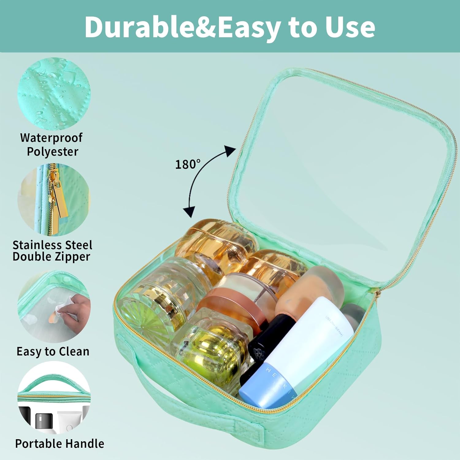 TSA Approved Travel Toiletry Bag,2 Pack Clear Makeup Bags with Handles,Quart Size Clear Cosmetic Bags for Traveling Women,Men,Carry on Airport Airline Compliant Bag,Green