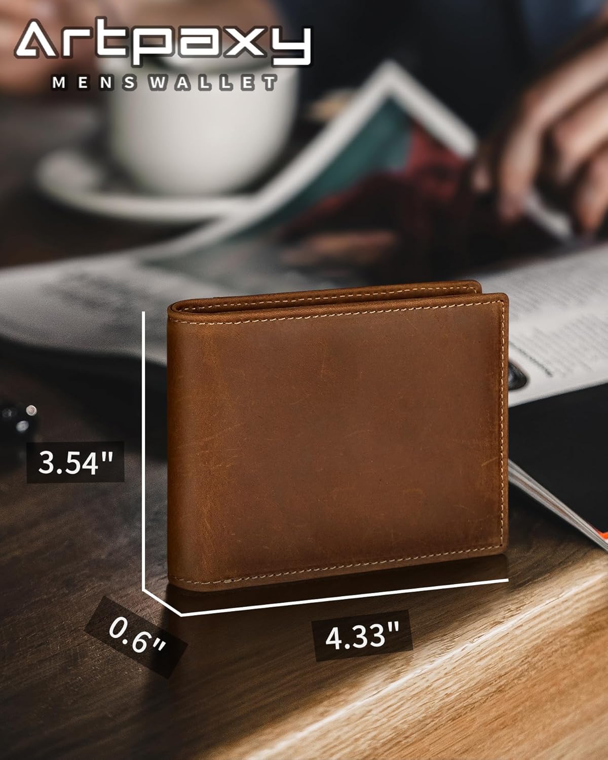 Mens Wallet Genuine Leather Bifold RFID Blocking Wallet for Men with 1 ID Window 13 Card Holders 2 cash pockets 1 Gift Box