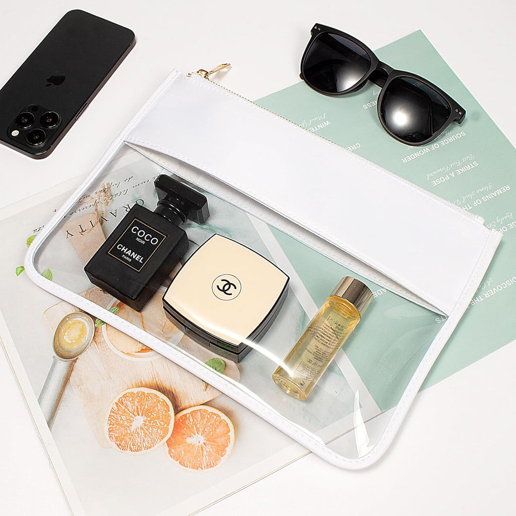 LETGO Clear Makeup Bag Pouch for Travel with Zipper,Clear Cosmetic Bag for Women Waterproof Snacks Bag Stadium Purse Toiletry Bag Bogg Bag Accessories (0-White)