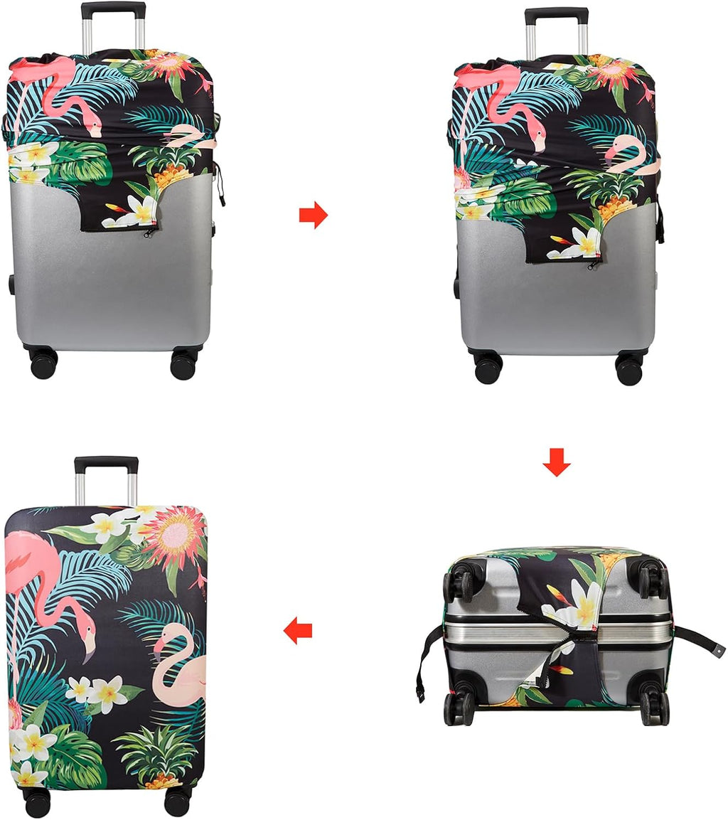 WUJIAONIAO Travel Luggage Cover Baggage Suitcase Protector Fit for 18-32 Inch Luggage (M (for 22-24 inch luggage), Flower flamingo)
