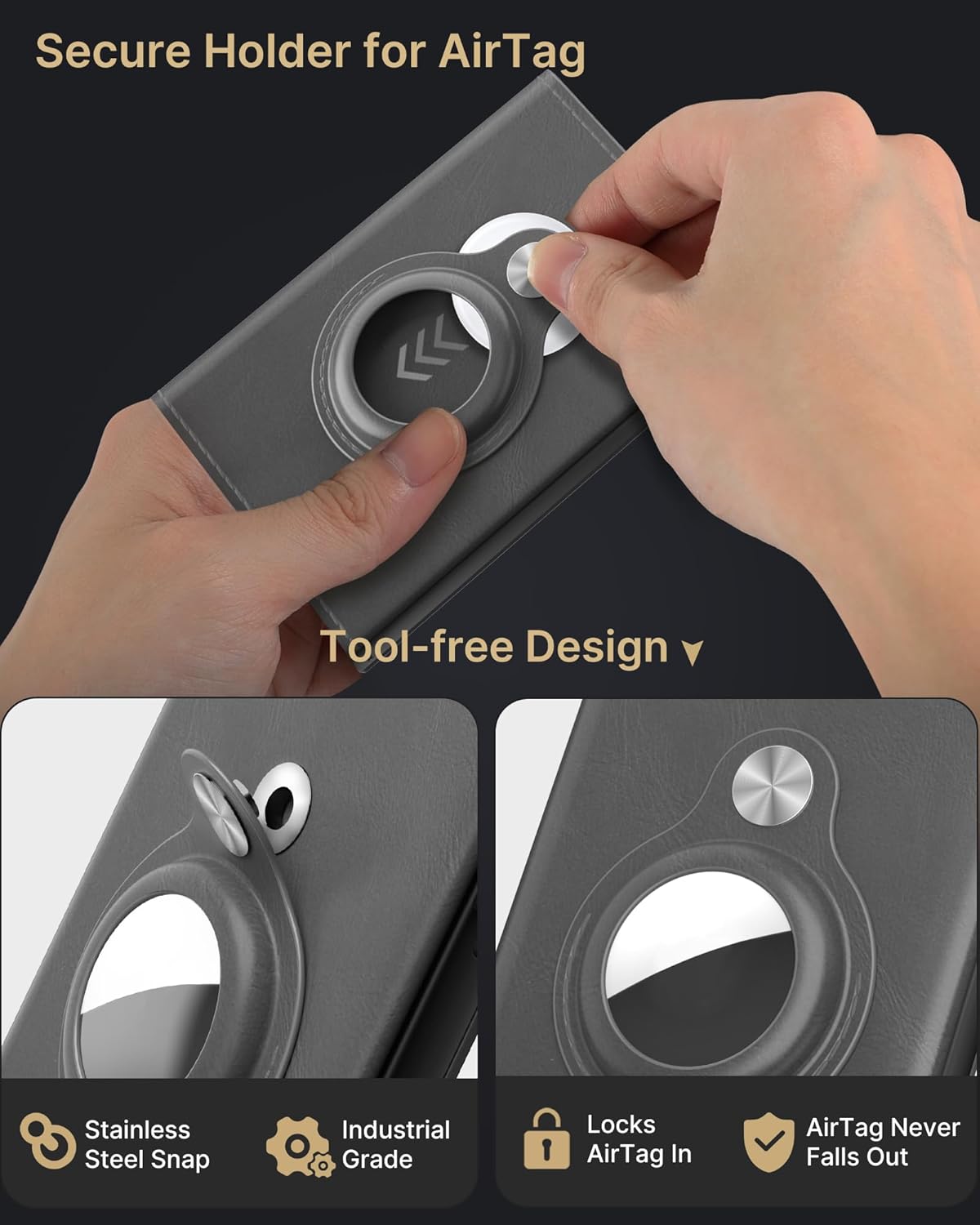 typecase Mens Wallet Card Holder for AirTag: Leather Smart Wallet for Men Compatible with Apple Air Tag, RFID Blocking, Slim, Minimalist - 14 Card Capacity | ID Window | Cash Slot (Grey)