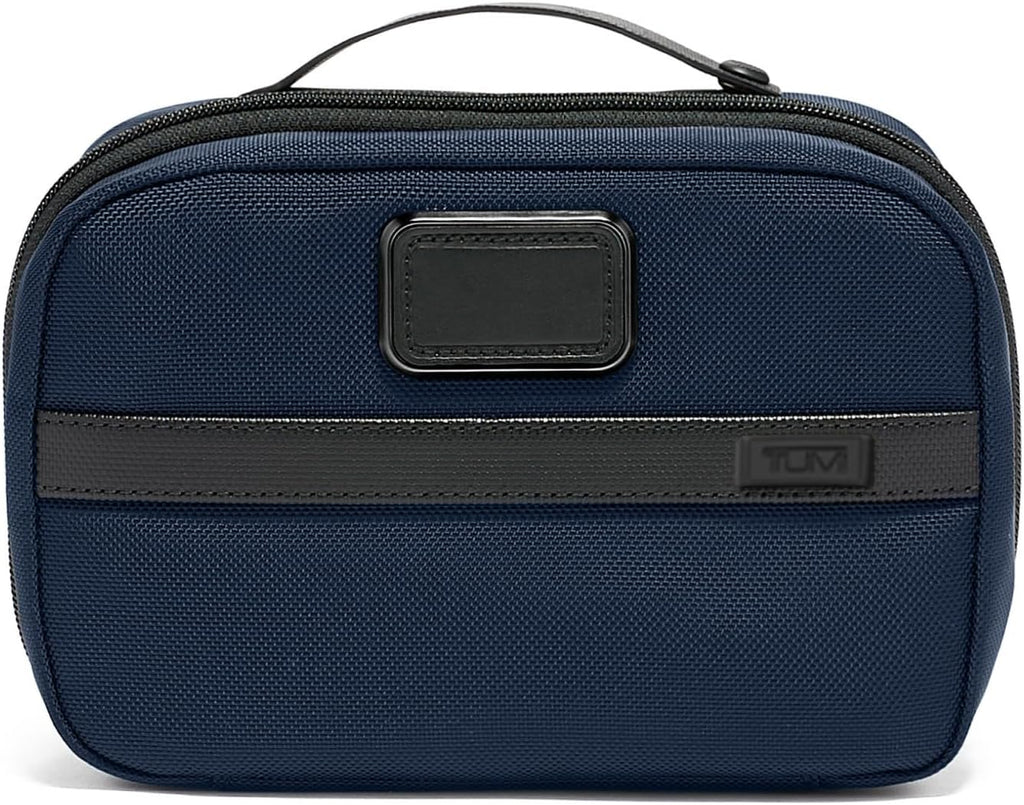 TUMI - Alpha Split Travel Kit - Compact Toiletry Bag for Men & Women - Features Removable Leather Handle & 3 Zip Pockets - Navy