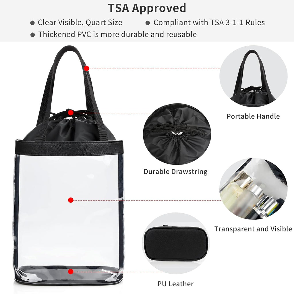 Clear Makeup Bags, TSA Approved Toiletry Bag for Traveling, Clear Travel Bag for Toiletries, Waterproof Transparent Cosmetics Bag Organizer for Women Men, Carry on Airport Airline Compliant Bag (2PCS)