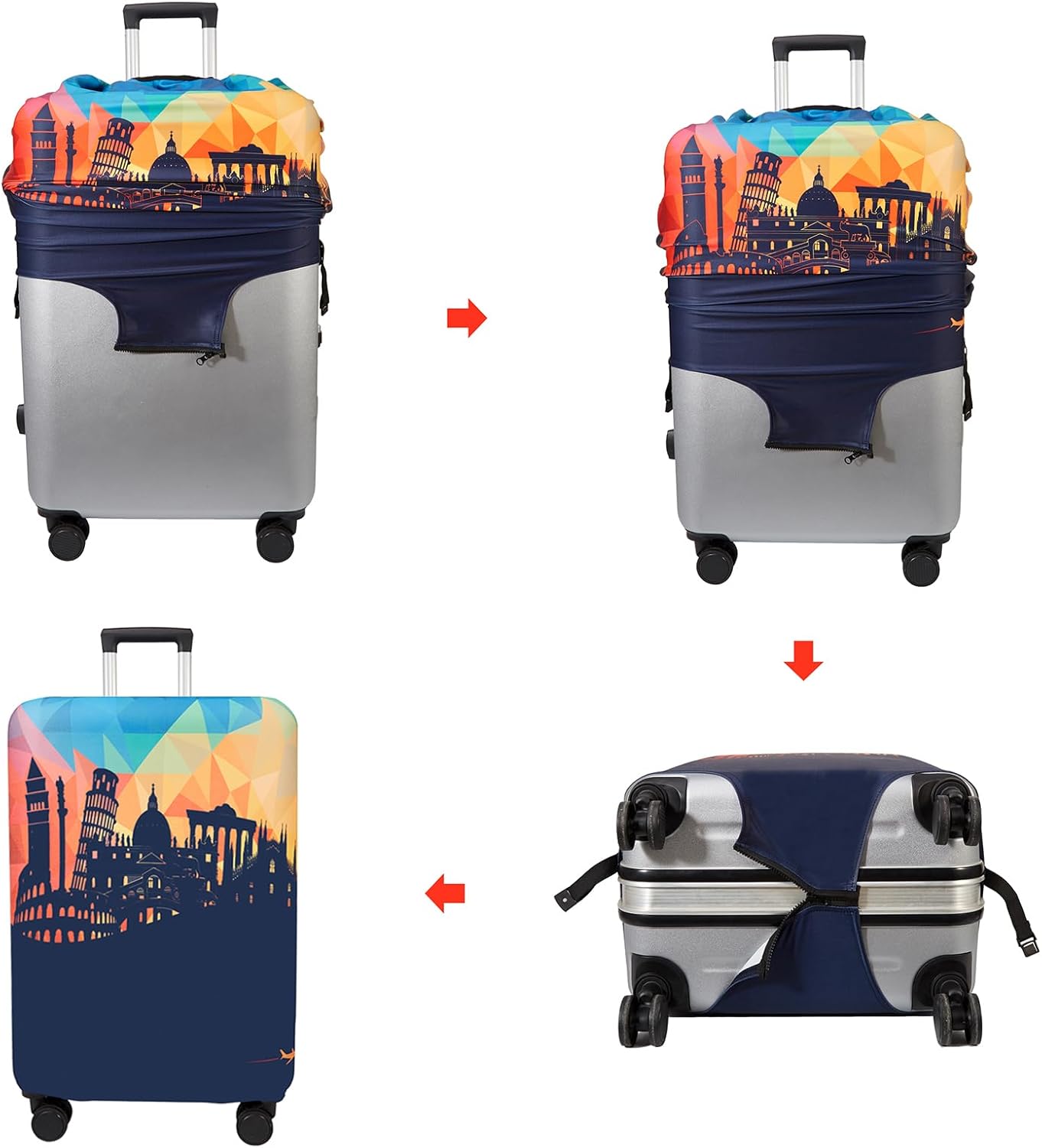 WUJIAONIAO Travel Luggage Cover Spandex Suitcase Protector Washable Baggage Covers (S (for 18-20 inch luggage), City)