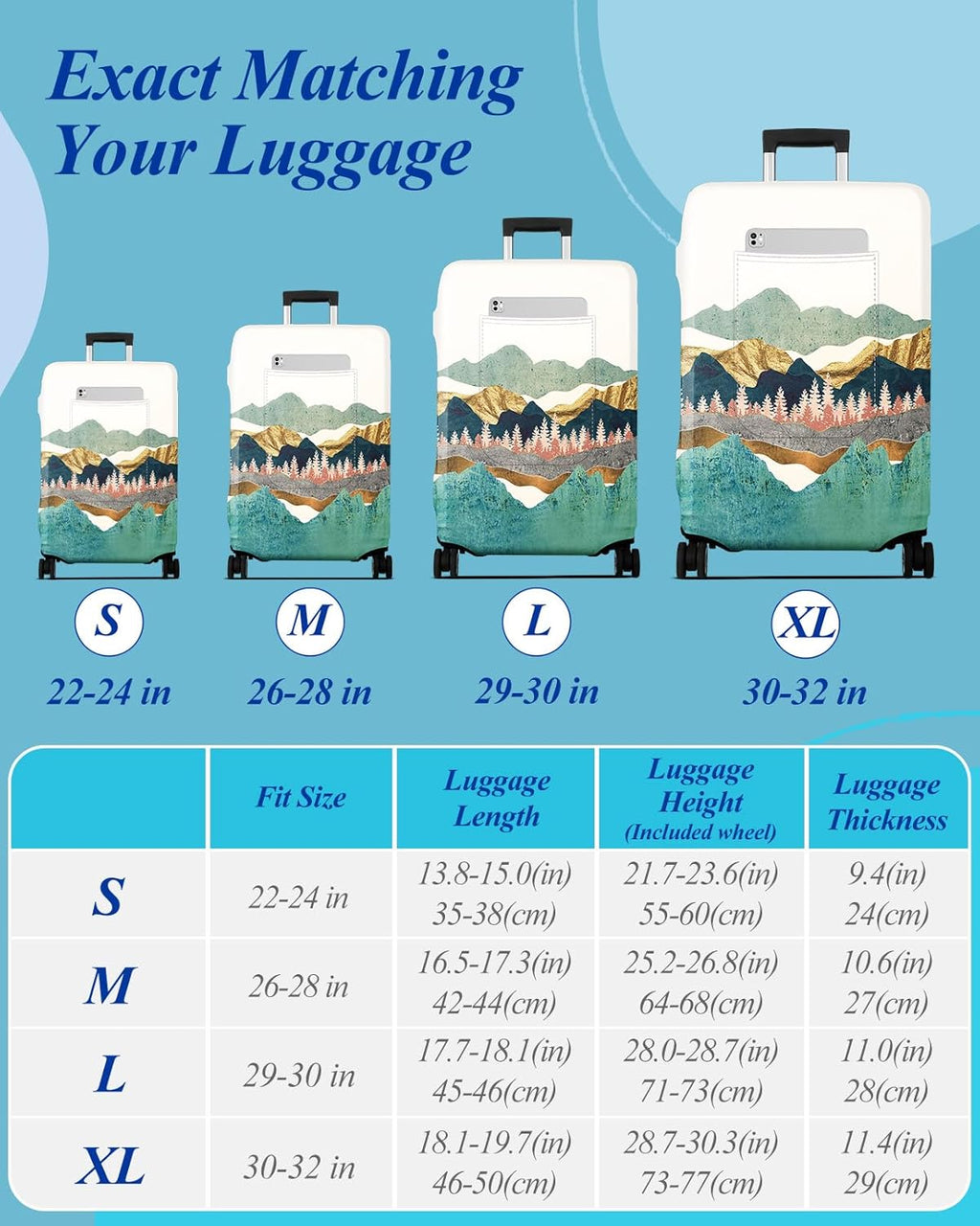 Slohif Luggage Cover for Suitcase Tsa Approved Protector - Luggage Sleeve Large Suit Case Cover Travel Stretch Baggage Case Protective Washable Fit 22-24 Inch Mountain S