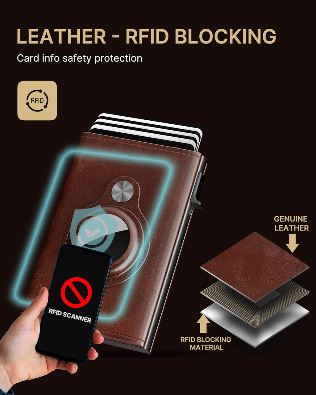 typecase Mens Wallet Card Holder for AirTag: Leather Smart Wallet for Men Compatible with Apple Air Tag, RFID Blocking, Slim, Minimalist - 9-14 Card Capacity | ID Window | Cash Slot (Brown)