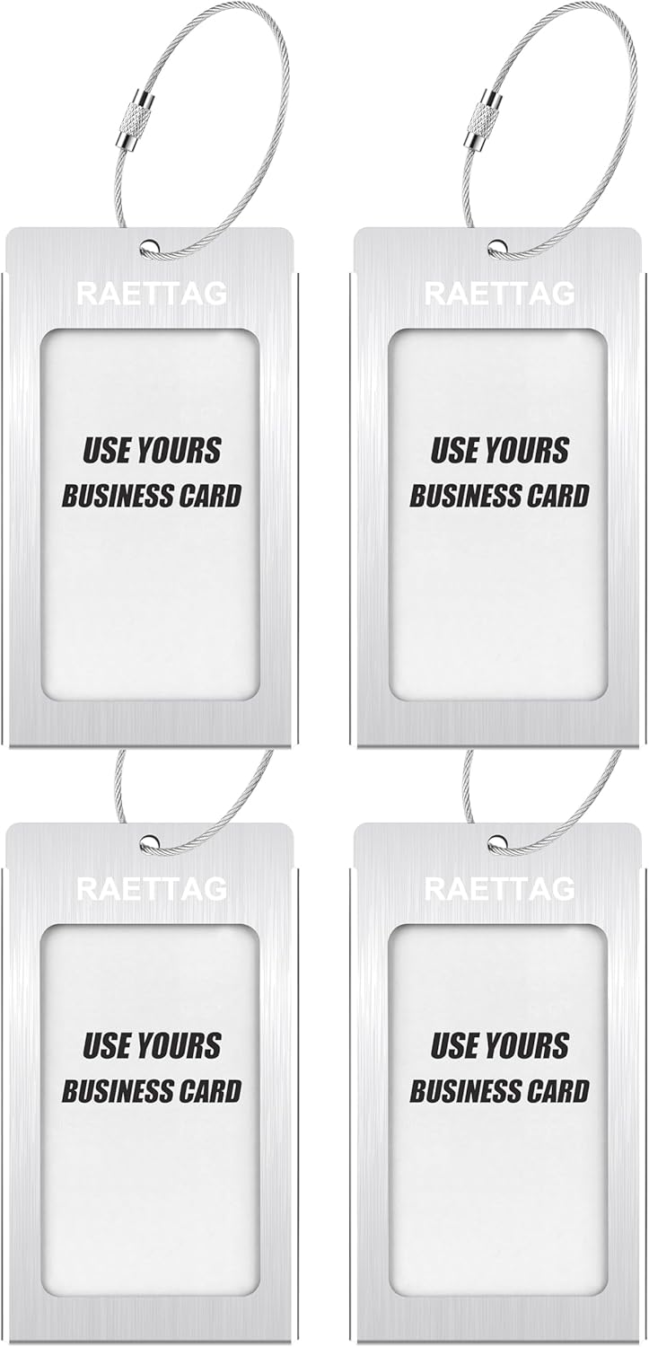 Luggage Tags Metal Suitcase Tags Travel Bag ID Identifier Luggage Tag (Silver 4-Pack)