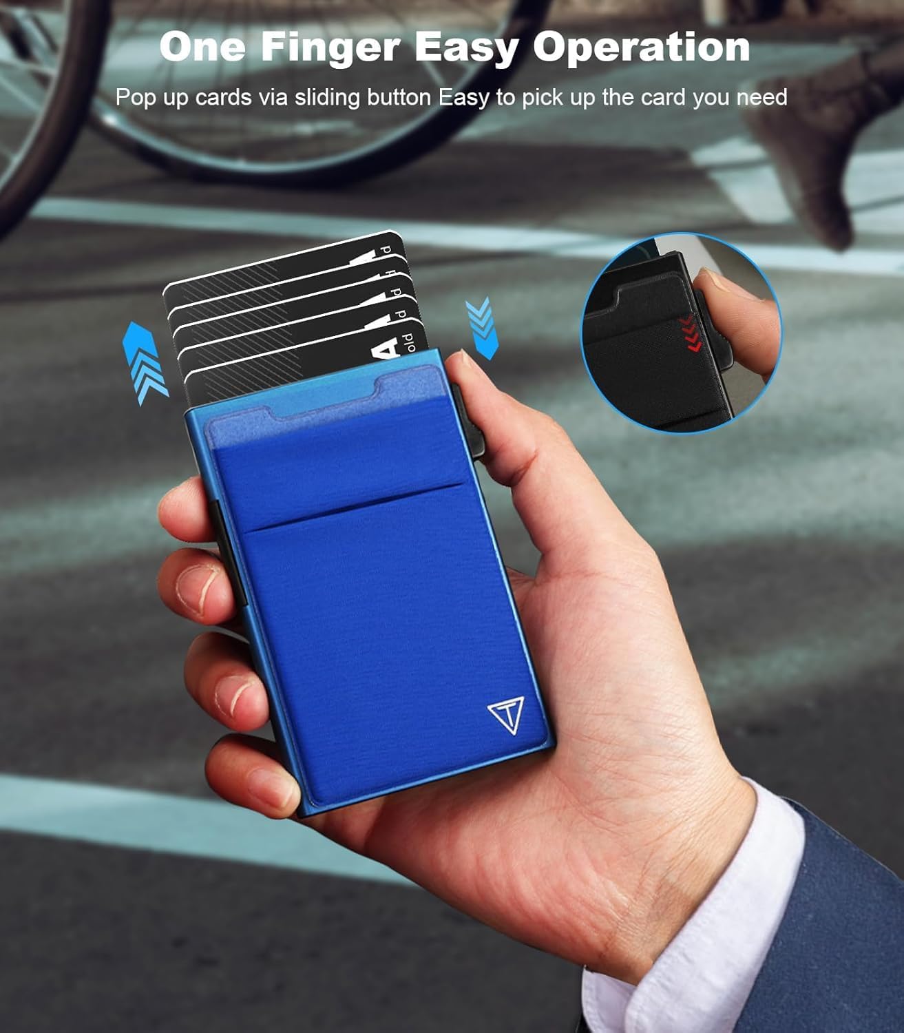 Aluminum Wallet for Men - RFID Protected, Scratch Resistant, Large Capacity, Extra Pocket, Sliding Button, Blue