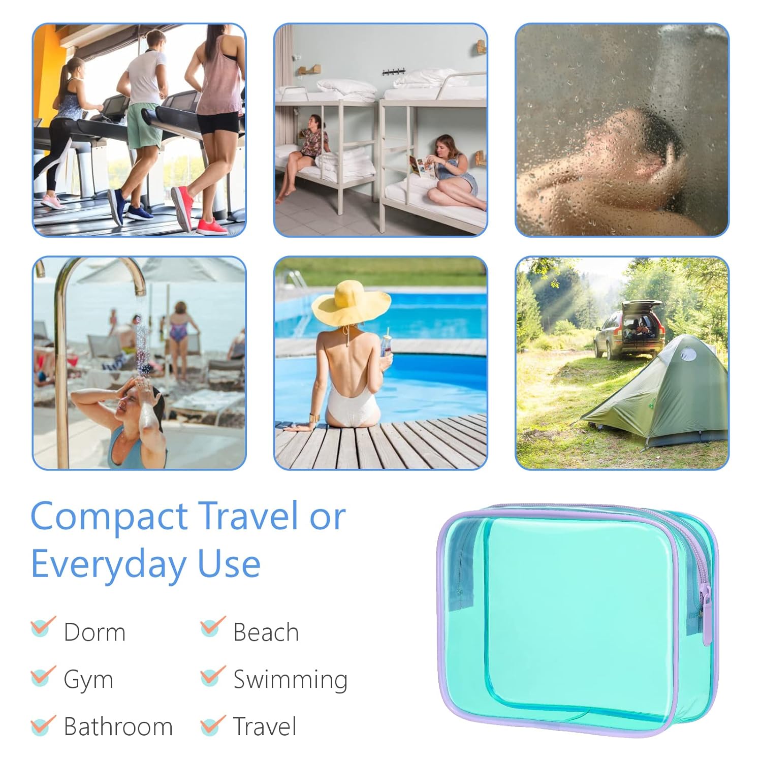 PACKISM Clear Makeup Bag, 3 Pack Tsa Approved Toiletry Bag with Zipper, Water-resistant Clear Cosmetic Bags Fit Travel Essentials, Carry-on Airport Airline Compliant Toiletries Bag, Mint Green