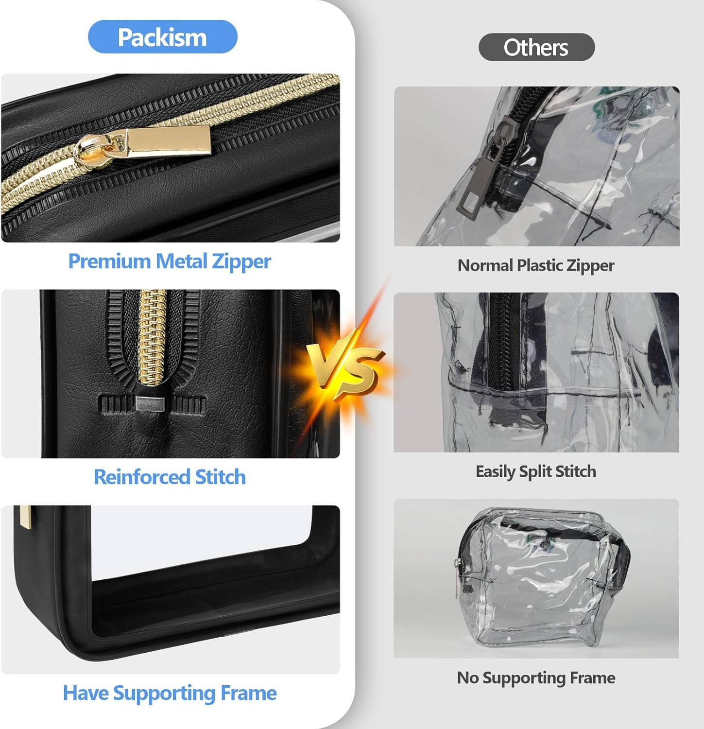 PACKISM TSA Approved Toiletry Bag - Upgrade Color-Edged Clear Makeup Bags, Clear Toiletry Bags For Traveling Fits Various Storage Needs