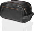 LEATHER VILLAGE Premium Leather Toiletry Travel Pouch With Waterproof Lining - Black | King-Size Handcrafted Vintage Cosmetic Organizer & Shaving Essential Bag