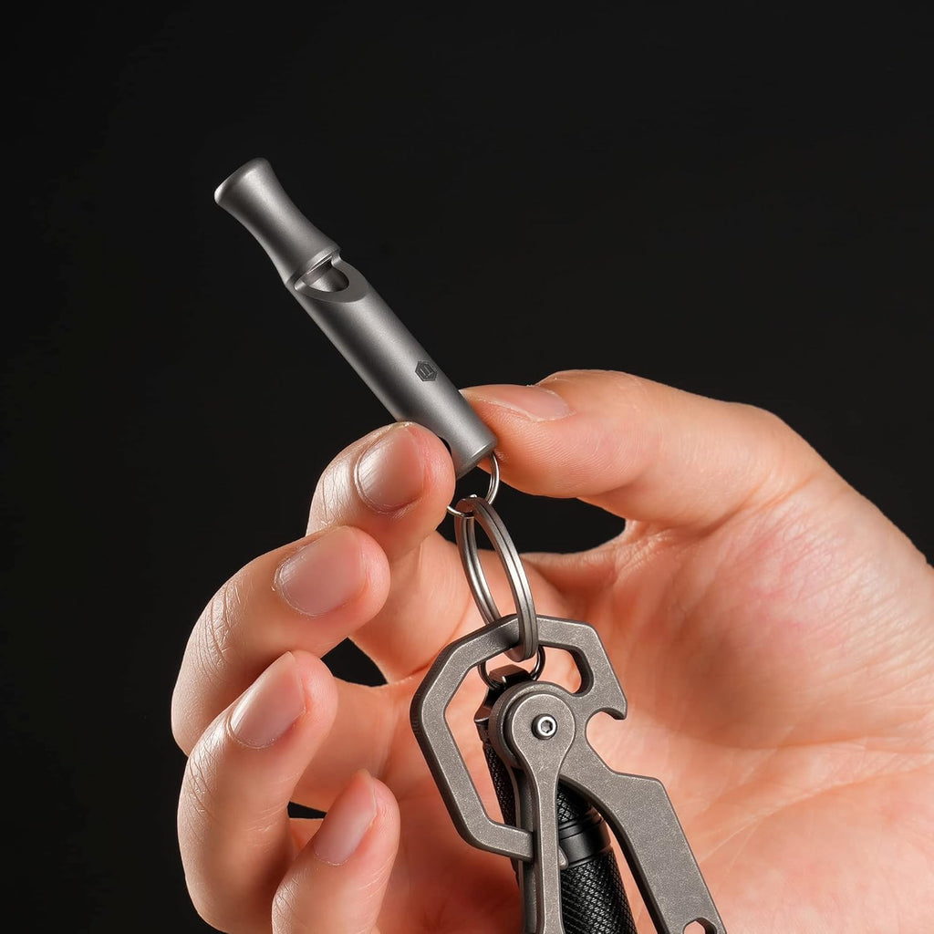 KeyUnity Titanium Emergency Whistle with Metal Lanyard, 120dB+, One-Piece Outdoor Survival Whistle, Ultra-Light, Rustproof