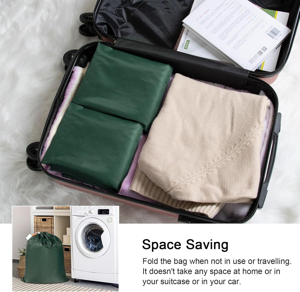 Polecasa Small Heavy Duty Laundry Bag with 130gsm Tear Resistant Fabric and Handles, Easy to Carry Durable Dirty Clothes Drawstring Bag, Perfect for College Dorm, Travel 2 Pack 21”x24”, Green