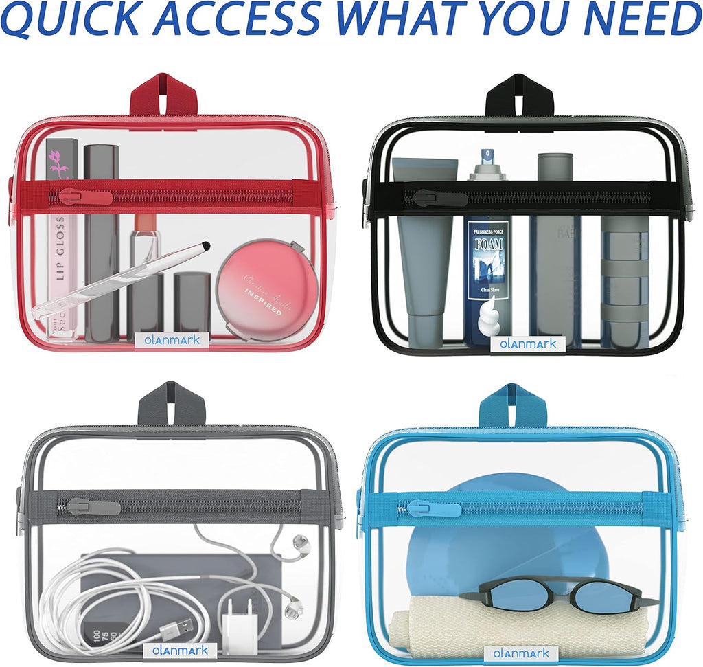 TSA Approved Toiletry Bag with Pocket - 311 Small Quart Size Cosmetic Case for Airport Liquids - Clear Makeup Pouch Transparent Plastic Zipper Organizer - PVC Travel Bags Grey