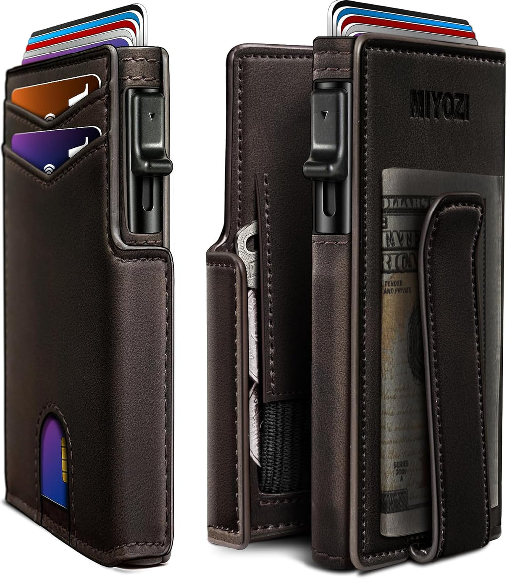 Men Wallet,with Money Clip Coins Pocket ID Window,Slim Front Pocket RFID Blocking Pop-up Card Holder 3.9"x 2.7", Gift Boxed