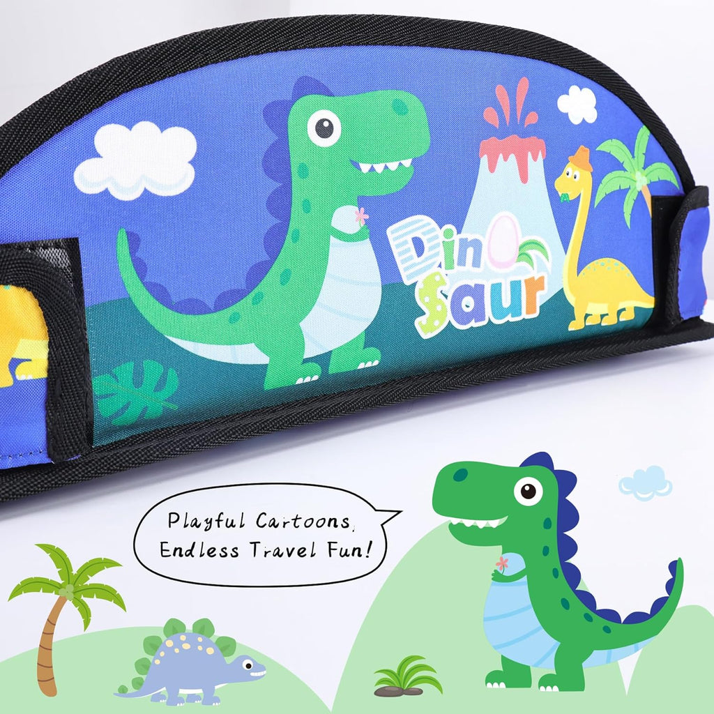 Kids Travel Tray for Car-Car Seat Tray for Kids Travel, Carseat Table Top for Toddler Road Trip Essentials With Drawing Kit, Kids Lap Desk Organizer for Car, Airplane (Blue Dinosaur)