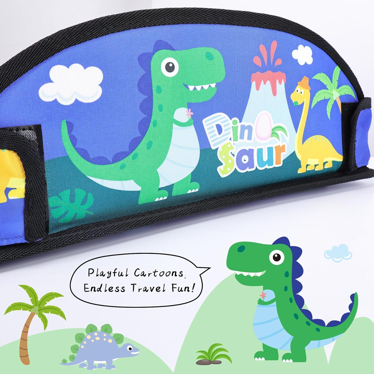 Kids Travel Tray for Car-Car Seat Tray for Kids Travel, Carseat Table Top for Toddler Road Trip Essentials With Drawing Kit, Kids Lap Desk Organizer for Car, Airplane (Blue Dinosaur)