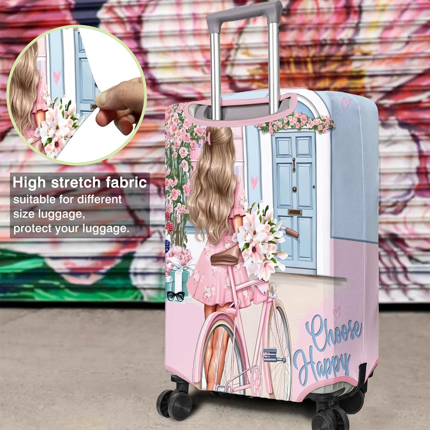 Travel Luggage Cover Suitcase Protector Fits 18-32 Inch Wheel Covers PatternedTravel Related Items Flower Luggage Protector Elastic M