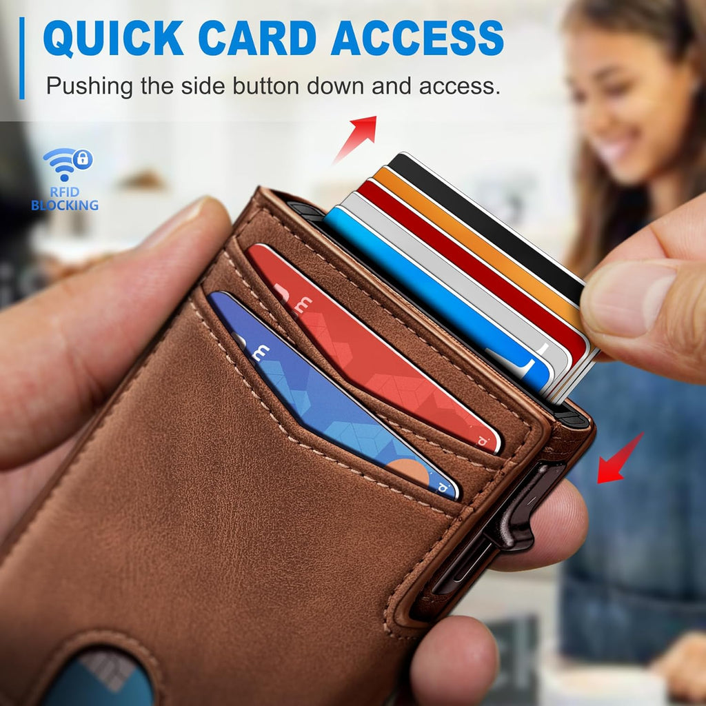 Wallet for Men with Money Clip Coins Pocket ID Window Gift Boxed,Slim Smart Front Pocket RFID Blocking Wallet Pop-up Card Holder in Magnetic Leather Flip 3.9"x 2.7"
