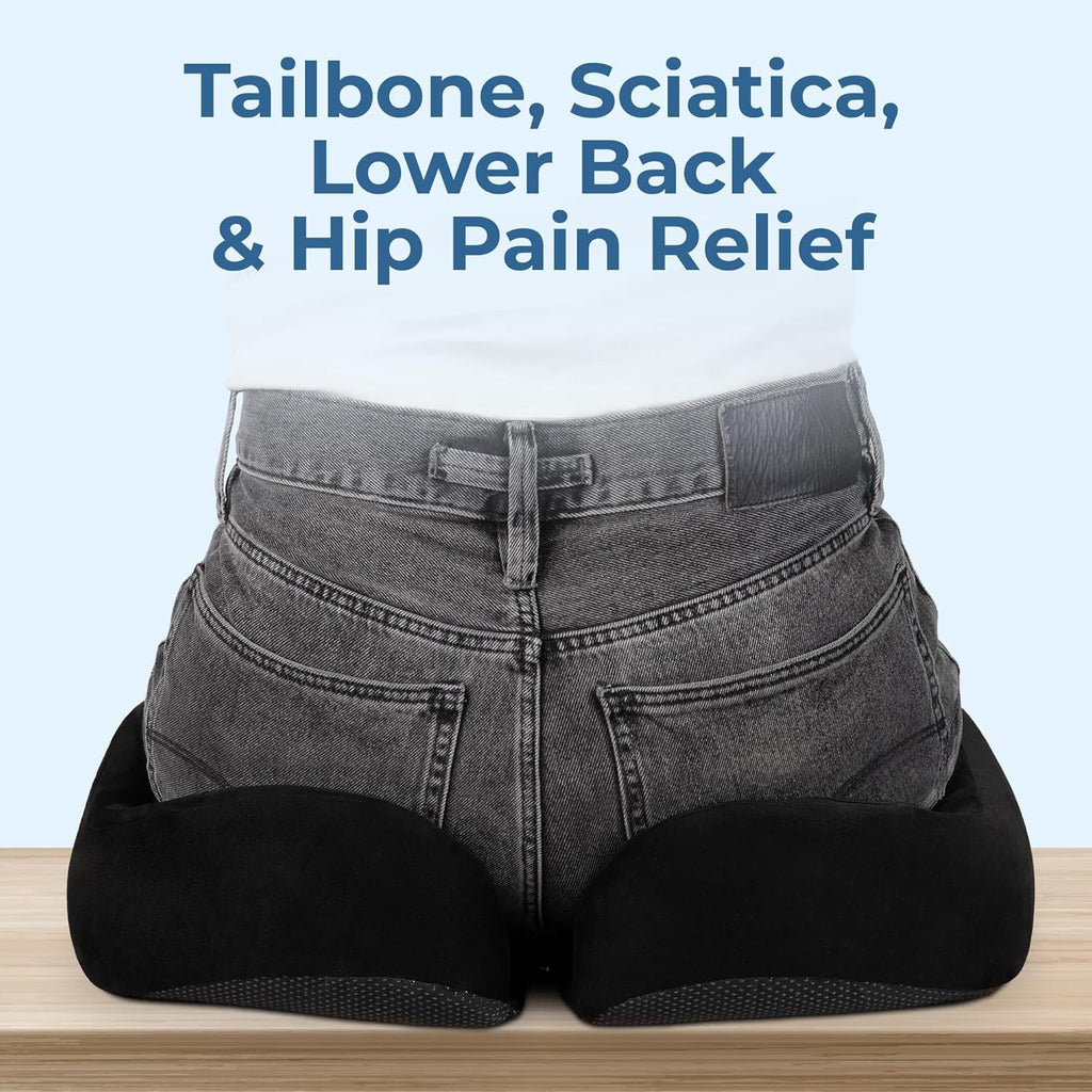 5 STARS UNITED Seat Cushion for Tailbone Pain Relief – Large Memory Foam Cushion for Coccyx, Hip, Sciatica & Post-Surgery Recovery – Wheelchair, Car, Desk, Gaming & Office Chairs, Black