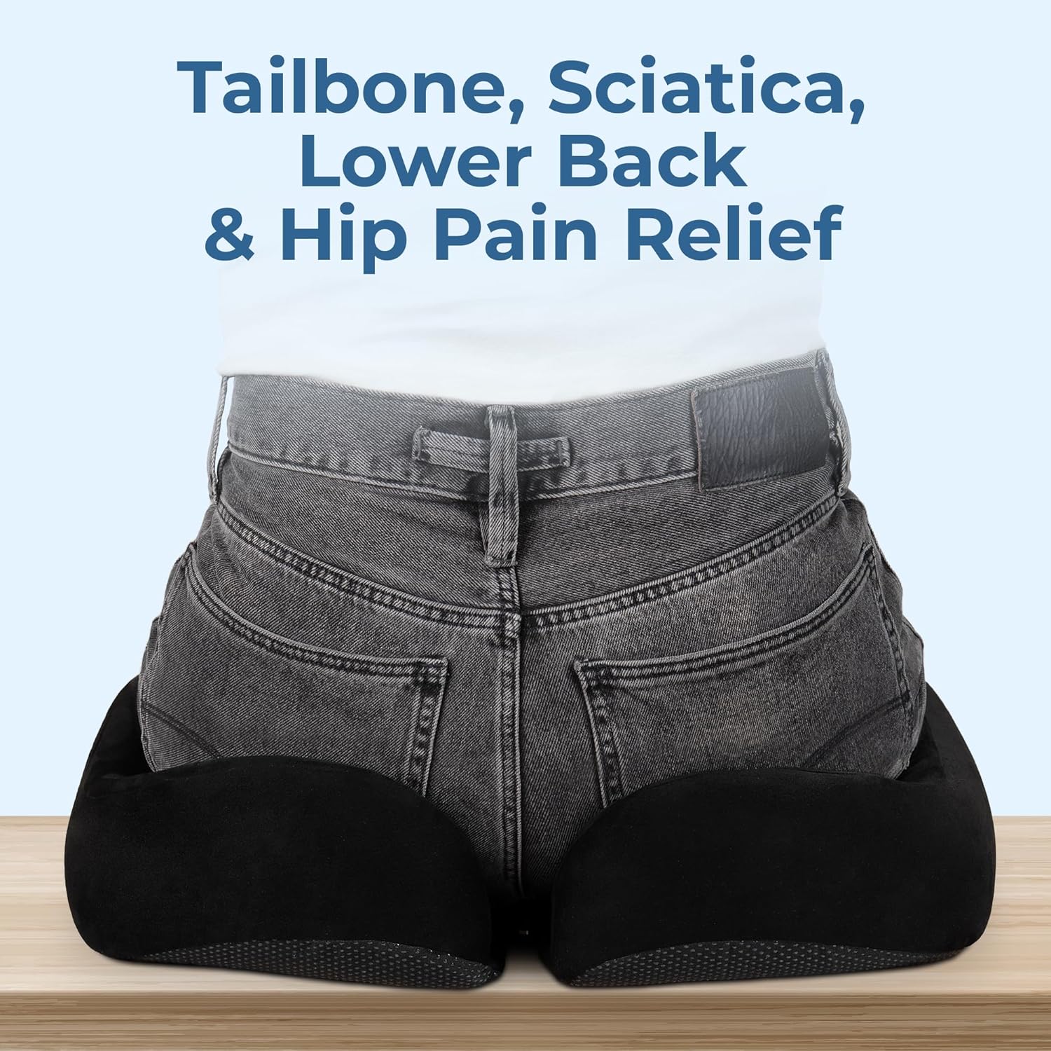 5 STARS UNITED Seat Cushion for Tailbone Pain Relief – Large Memory Foam Cushion for Coccyx, Hip, Sciatica & Post-Surgery Recovery – Wheelchair, Car, Desk, Gaming & Office Chairs, Black