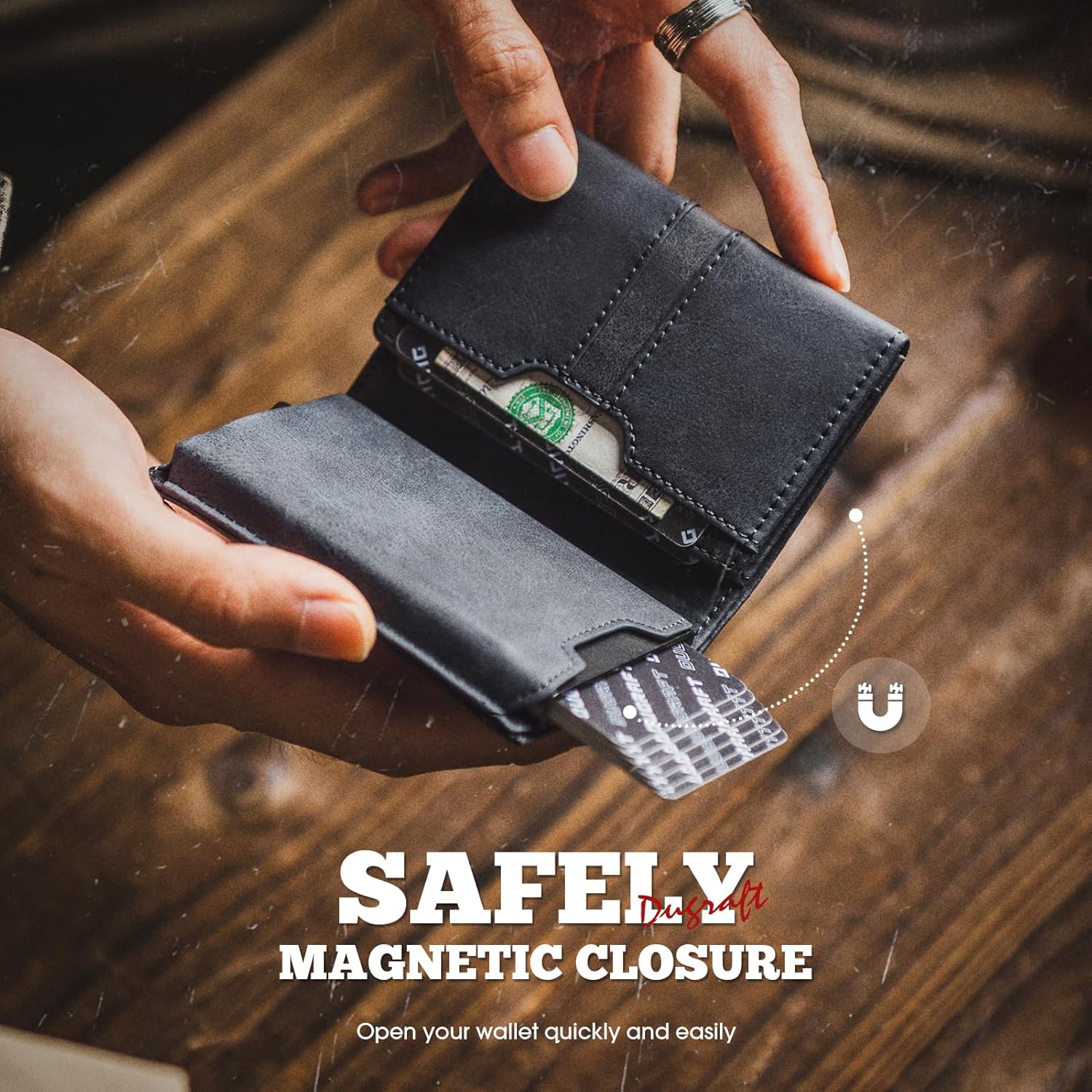 DUGRAFT Mens Wallet for Max.11 Cards with Pop Up Credit Card Ejector Case RFID Blocking, Bills/Cash Compartment and ID Window, Giftbox Packed, Dark Blue