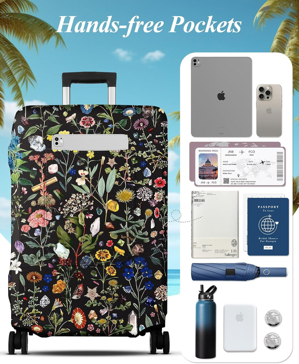 Slohif Luggage Cover for Suitcase Tsa Approved Protector - Luggage Sleeve Large Suit Case Cover Travel Stretch Baggage Case Protective Washable Fit 26-28 Inch Flower M