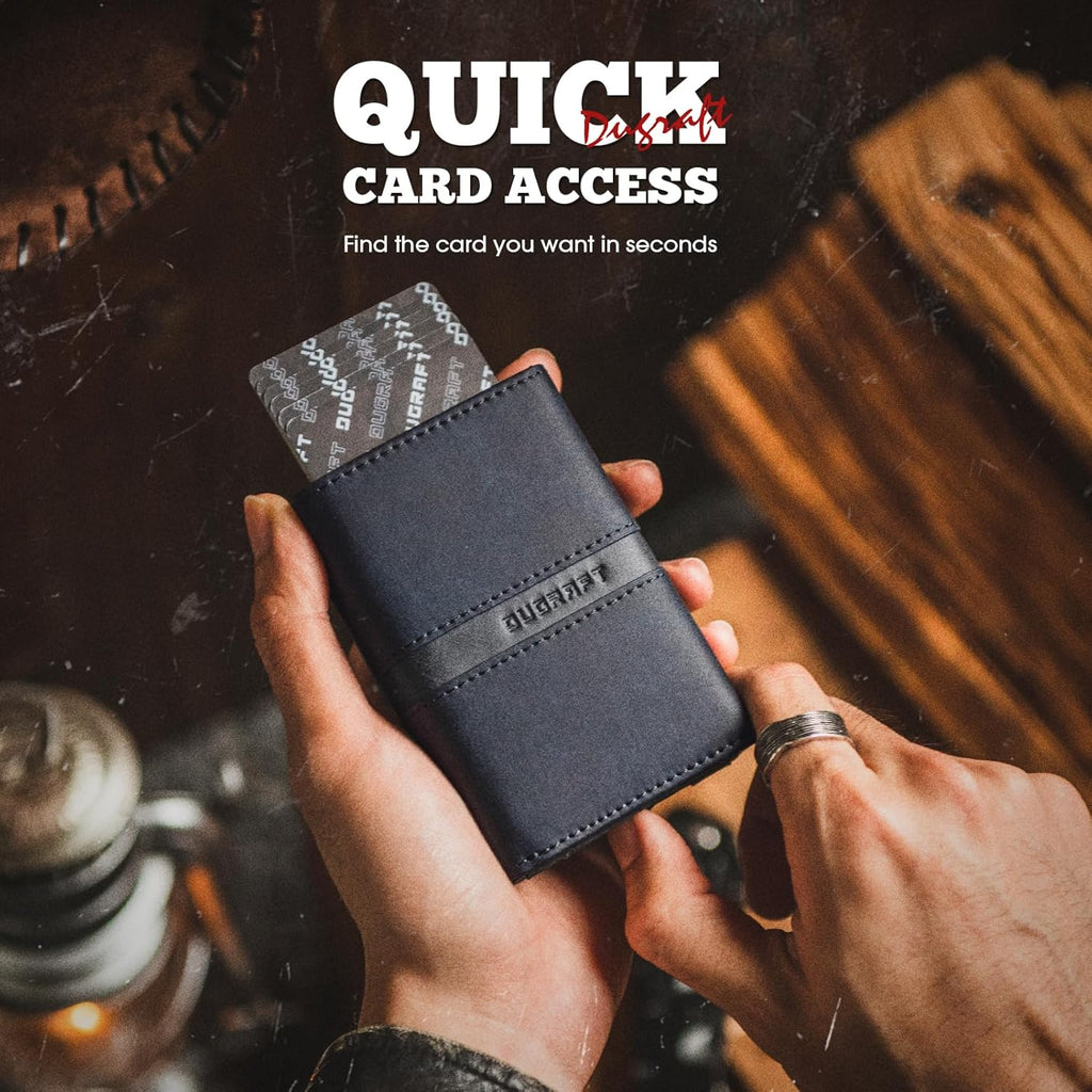 DUGRAFT Mens Wallet for Max.11 Cards with Pop Up Credit Card Ejector Case RFID Blocking, Bills/Cash Compartment and ID Window, Giftbox Packed, Dark Blue