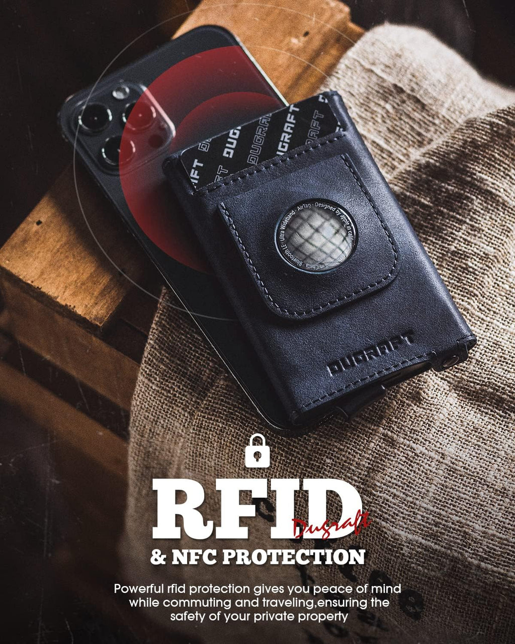 DUGRAFT Pop Up Wallet with AirTag Holder, RFID Blocking Air Tag Wallet with Money Clip Smart Credit Card Holder Wallet for Men(AirTag Not Included)