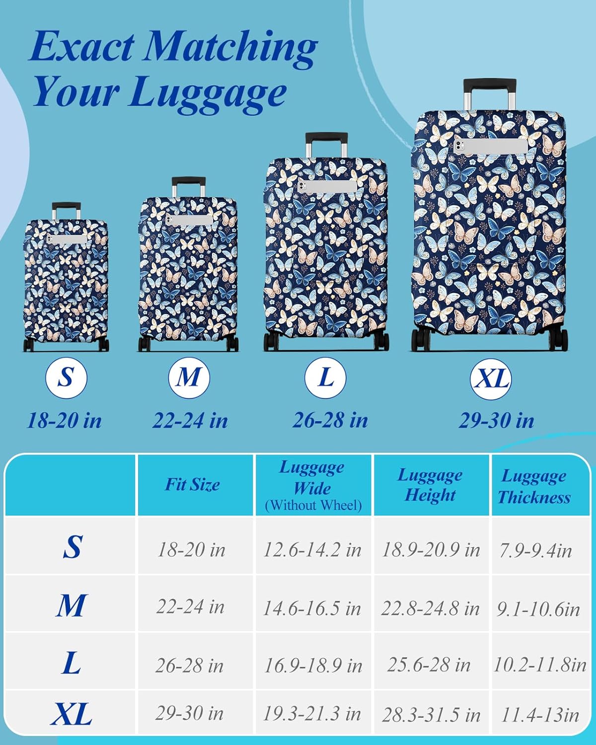 Slohif Luggage Cover for Suitcase Tsa Approved Protector - Luggage Sleeve Large Suit Case Cover Travel Stretch Baggage Case Protective Washable Fit 29-30 Inch Blue Butterfly L