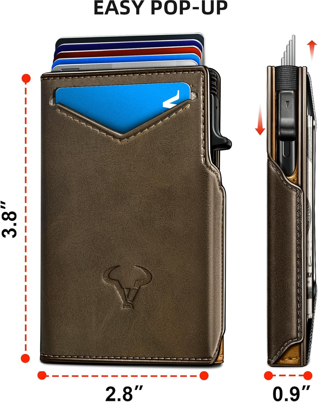 BULLIANT Men Wallet Gift Boxed,Slim Front Pocket Wallet Money Clip Card Holder 3.8"x2.7",Pop-up Access