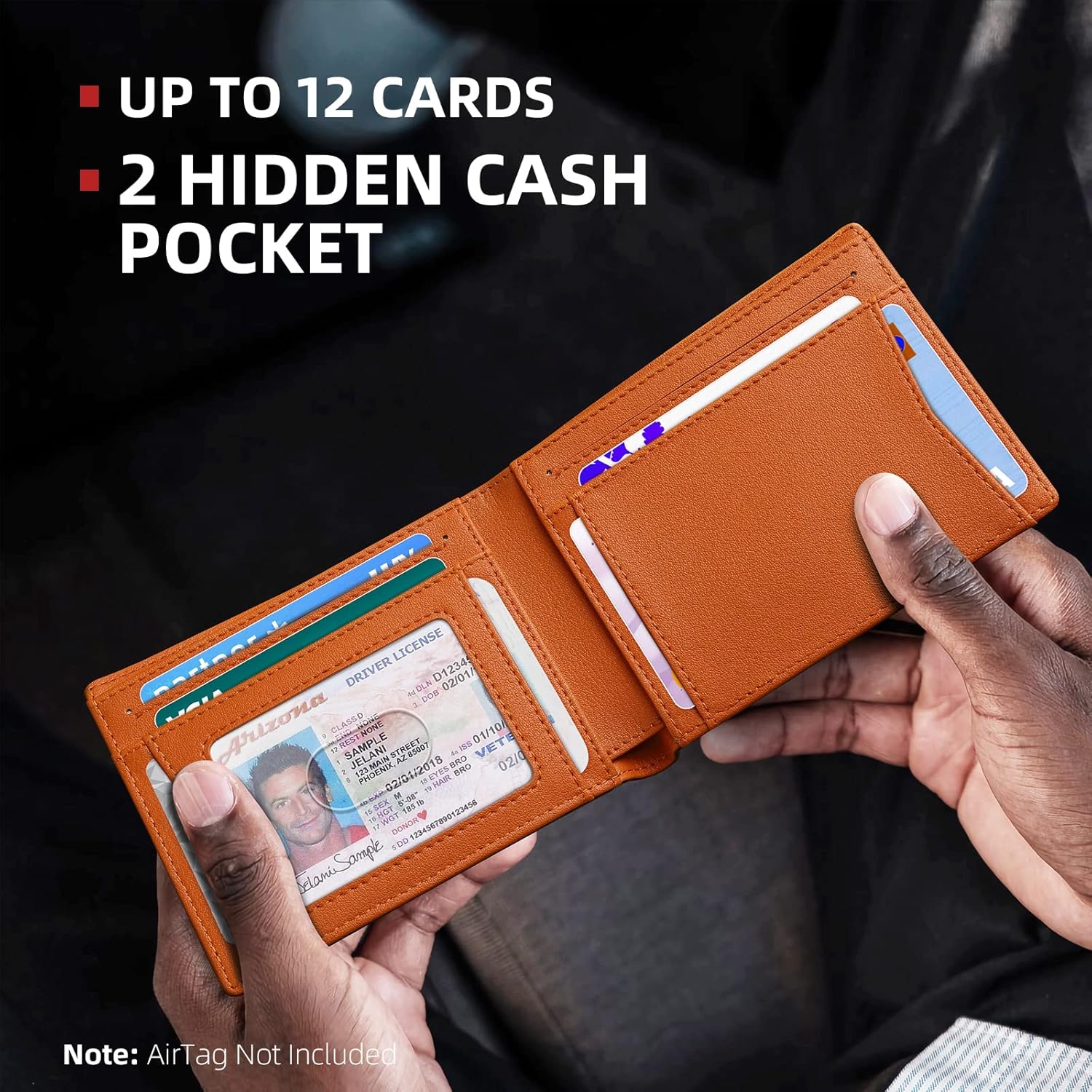 RUNBOX Airtag Wallet Men, Slim but Spacious Wallet for Men with Airtag Holder, Leather Credit Card Case Wallet, Bifold Wallet for Air Tag GPS Tracker, RFID Protected