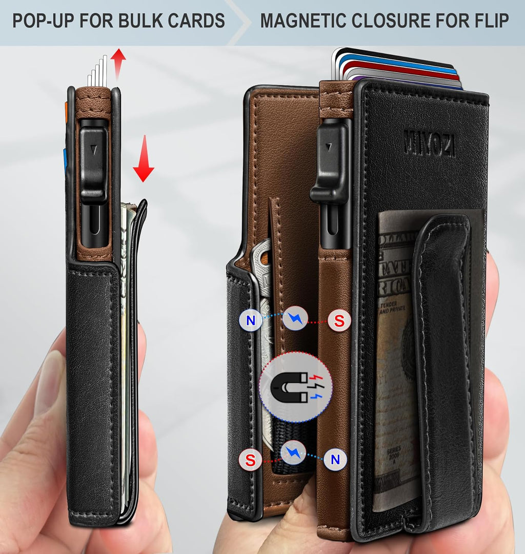 Men Wallet,with Money Clip Coins Pocket ID Window,Slim Front Pocket RFID Blocking Pop-up Card Holder 3.9"x 2.7", Gift Boxed