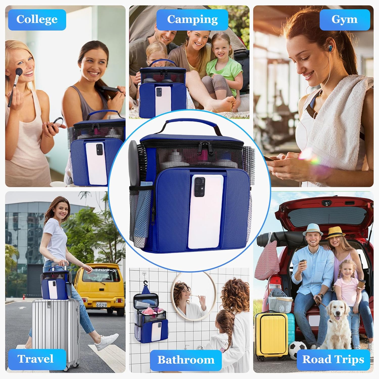 Mesh Shower Caddy,Portable HangingTravel Toiletry Bag Dorm Room Essentials for College Students Girls,Large Makeup Organizer for Full-Sized Toiletries,Travel Essentials for Women Girls Camping Beach