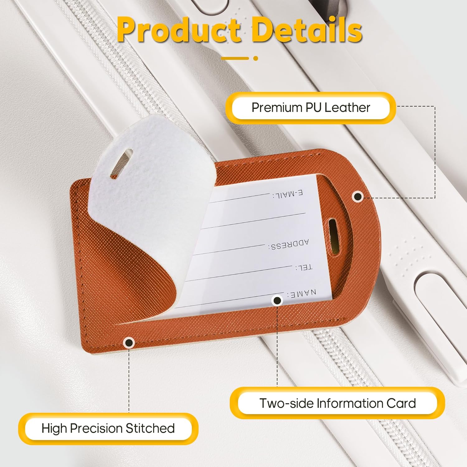 3 Pack Luggage Tags for Suitcases, TSA Approved Bag Tags, Baggage Tags with Privacy Protection, Travel Essentials Luggage Accessories, Brown