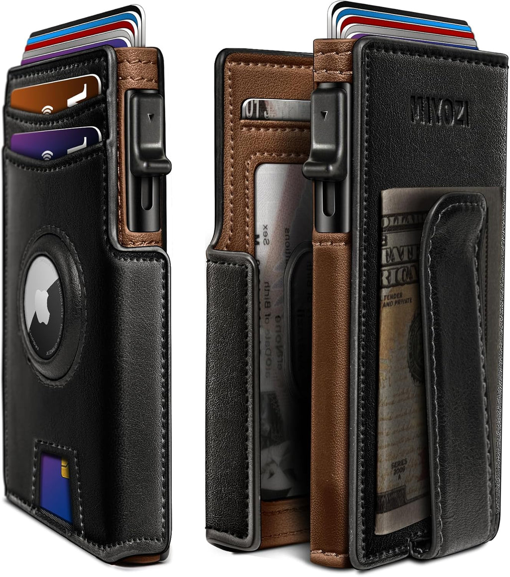 Airtag Wallet for Men,with Money Clip 10 Cards Metal Case Smart Slim Pop Up Credit Card Holder Flip with Magnetic Closure RFID Blocking wallet with Gift Box