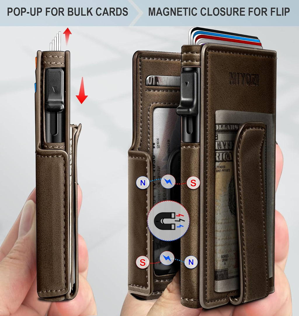 Airtag Wallet for Men,with Money Clip 10 Cards Metal Case Smart Slim Pop Up Credit Card Holder Flip with Magnetic Closure RFID Blocking wallet with Gift Box