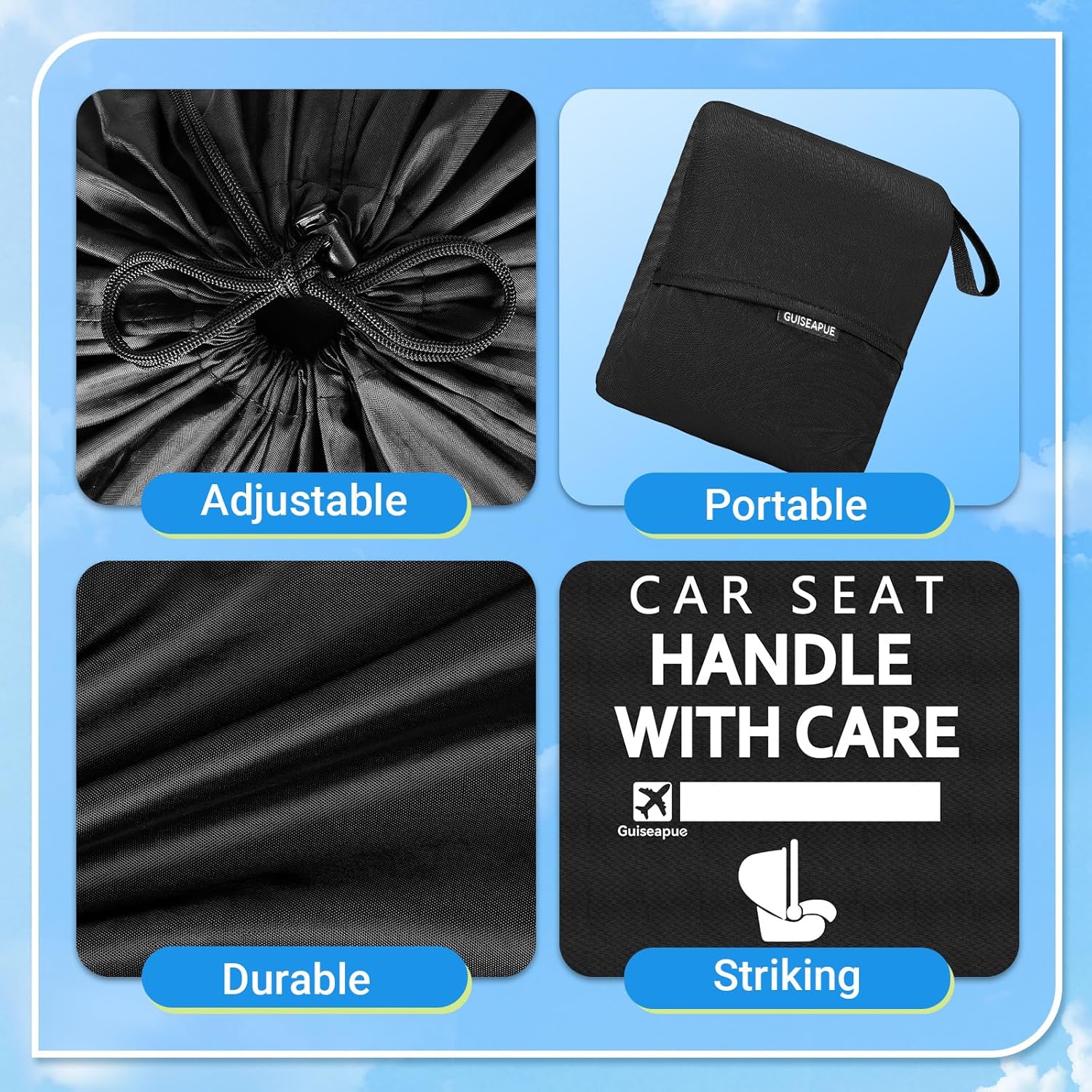 Guiseapue Car Seat Travel Bag for Airplane: Car Seat Bags for Air Travel Fit All Car Seats, Infant Carriers & Booster Seats, Carseat Cover Fit Doona Graco Evenflo, Baby Travel Essentials for Flying