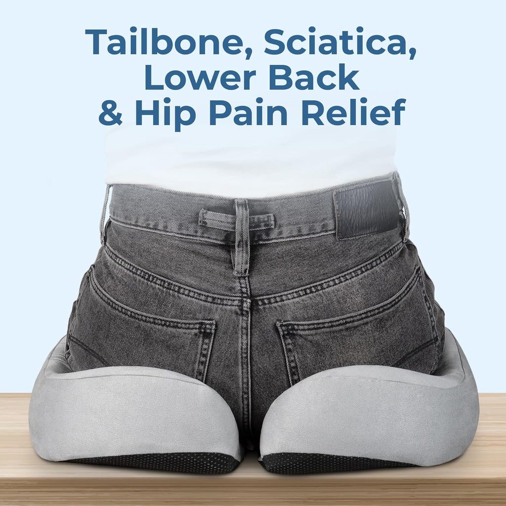 5 STARS UNITED Seat Cushion for Tailbone Pain Relief – Large Memory Foam Cushion for Coccyx, Hip, Sciatica & Post-Surgery Recovery – Wheelchair, Car, Desk, Gaming & Office Chairs, Light Gray