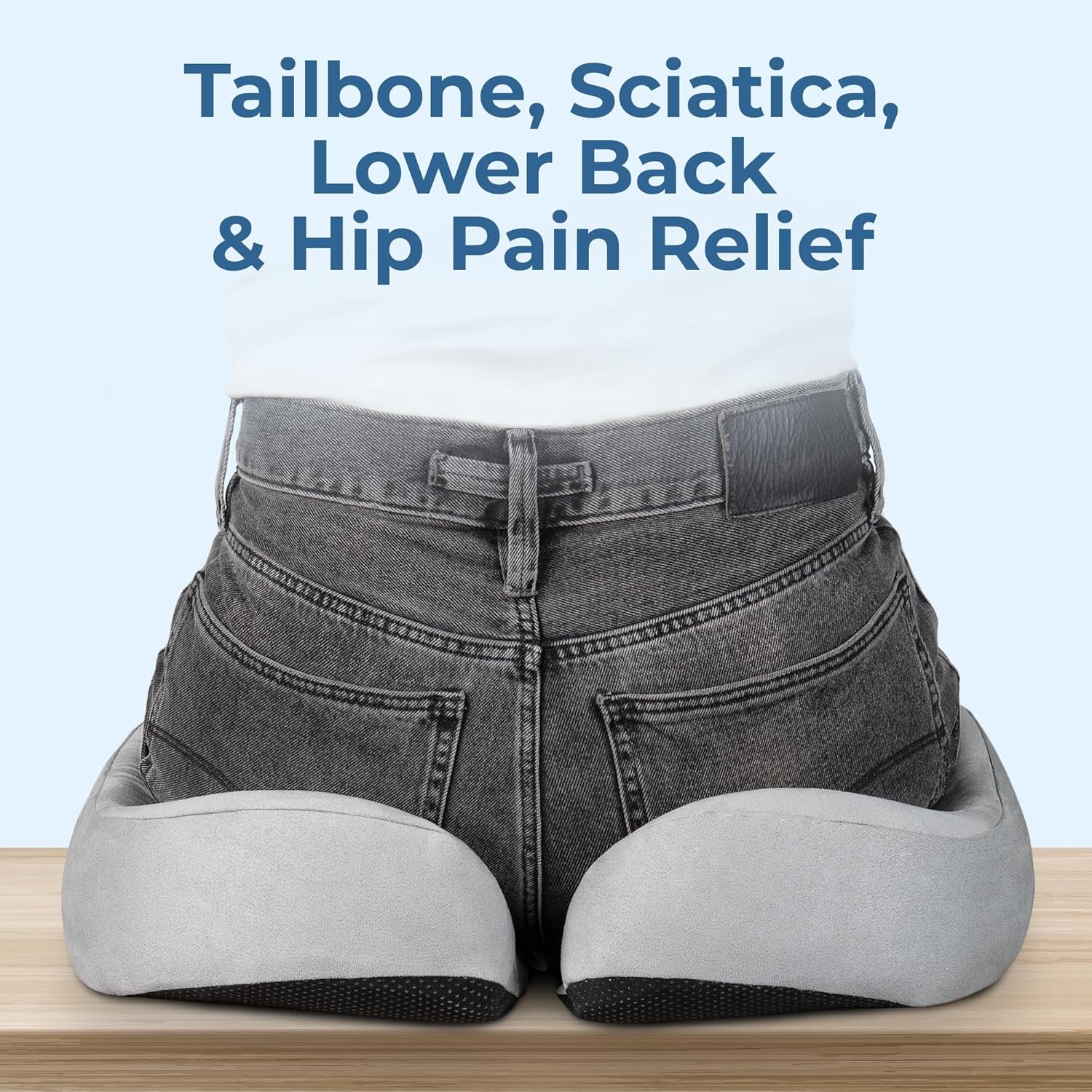 5 STARS UNITED Seat Cushion for Tailbone Pain Relief – Large Memory Foam Cushion for Coccyx, Hip, Sciatica & Post-Surgery Recovery – Wheelchair, Car, Desk, Gaming & Office Chairs, Light Gray