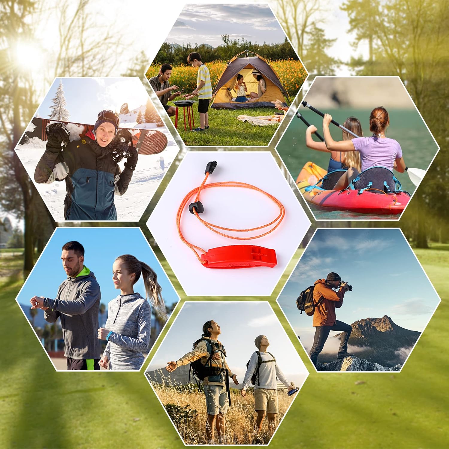 JULBEAR 6PCS Safety Survival Whistles with Adjustable Reflective Lanyard Emergency Plastic Whistle Marine Whistle