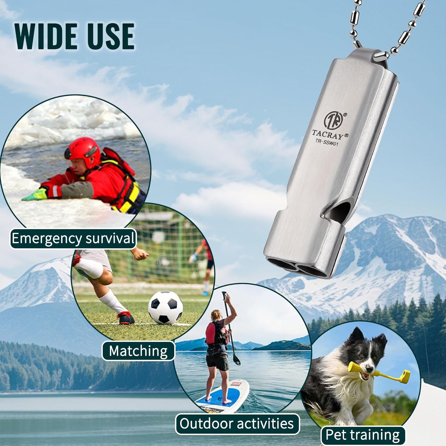 TACRAY Emergency Whistles Lifeguard Safety Whistle with Neck Chain and Keychain for Outdoor Camping Hiking