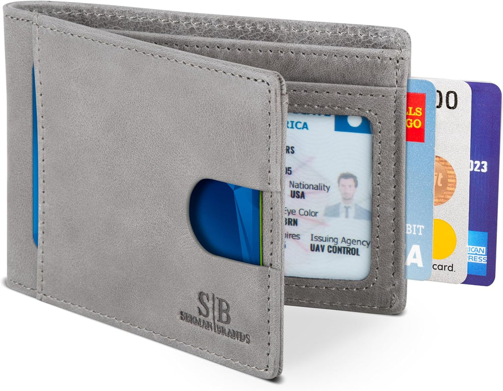 SERMAN BRANDS RFID Blocking Slim Bifold Genuine Leather Thin Minimalist Front Pocket Wallets for Men Billfold Wallet Men Gift