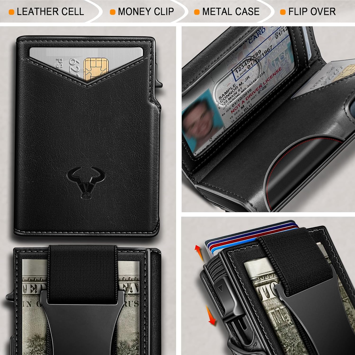 BULLIANT Men Wallet Gift Boxed,Slim Front Pocket Wallet Money Clip Card Holder 3.8"x2.7",Pop-up Access