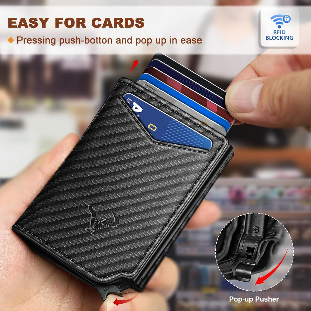 BULLIANT Men Wallet Leather Wallet Card Holders Money Clip for Men 10Cards-Magnetic Flip on Metal Case