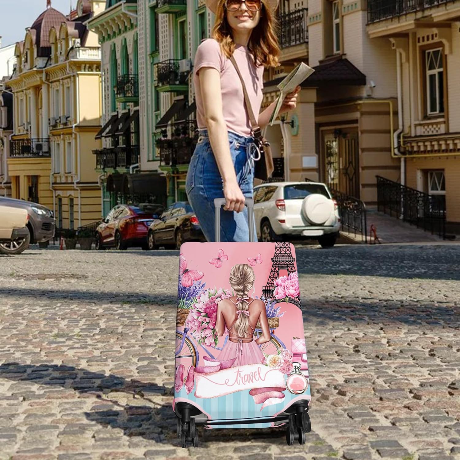 Travel Luggage Cover Suitcase Protector Fits 18-32 Inch Wheel Covers PatternedTravel Related Items Flower Luggage Protector Elastic XL