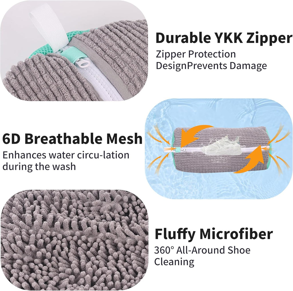 Shoe Washing Bag for Washing Machine, Laundry Shoe Bag for Washer and Dryer, Reusable Shoe Bag, Sneaker Washing Machine Bag (Grey 2pcs)