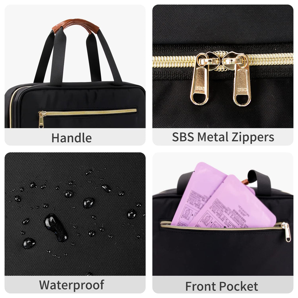 CUBETASTIC Hanging Travel Toiletry Bag, Portable Travel Makeup Bag with Handle, Waterproof Nylon Cosmetic Organizer Pouch with 360° Hanging Hook (B#-Black, Medium(Pack of 1))