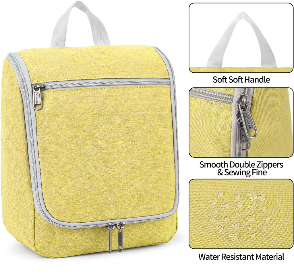 Travel Hanging Toiletry bag for Men & Women, Water-resistant Sturdy Nylon Toiletries Organizer for Cosmetics, Makeup Brushes, Shaving Tools, Bathroom Bag, Yellow